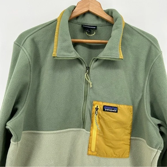 Patagonia Men's Green Microdini 1/2-Zip Pullover Fleece Colorblock Jacket Sz L - Picture 2 of 10